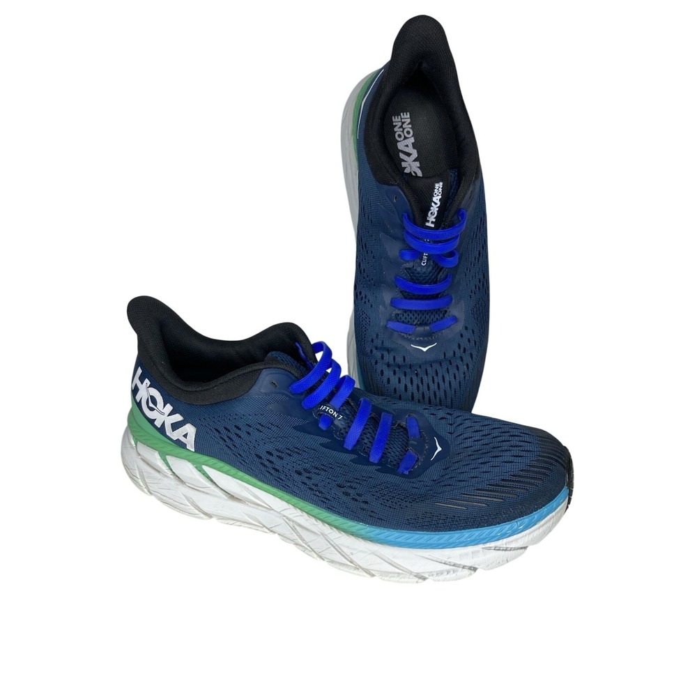 Hoka Men's Navy/Green One One Clifton 7 Moonlit Ocean Running Sneaker Size 10